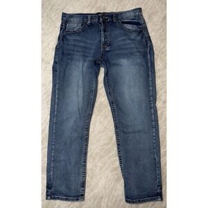 TRUE LUCK Mens Blue‎ Medium Wash Straight Leg Jeans 34/30 Stretch EUC- (2Q-11)
